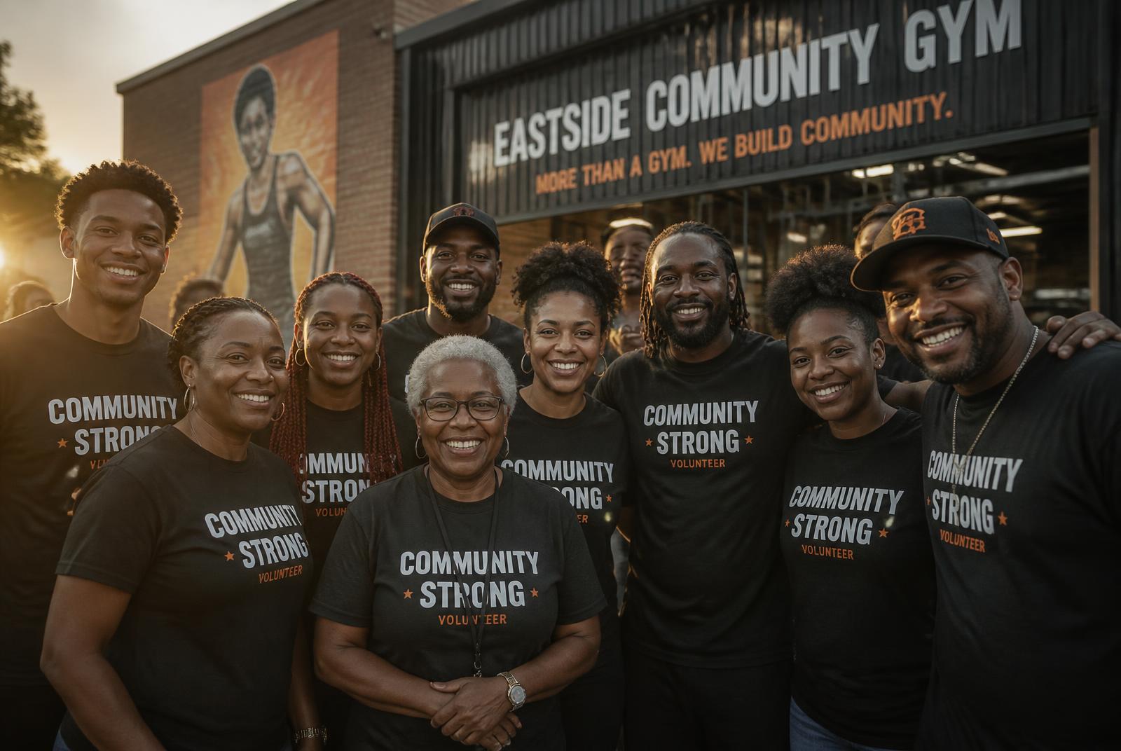 Volunteers outside the community gym